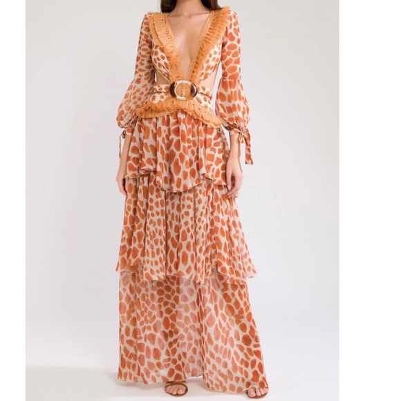 patBo Dresses & Skirts - Patbo Margot Fringe Giraffe Dress